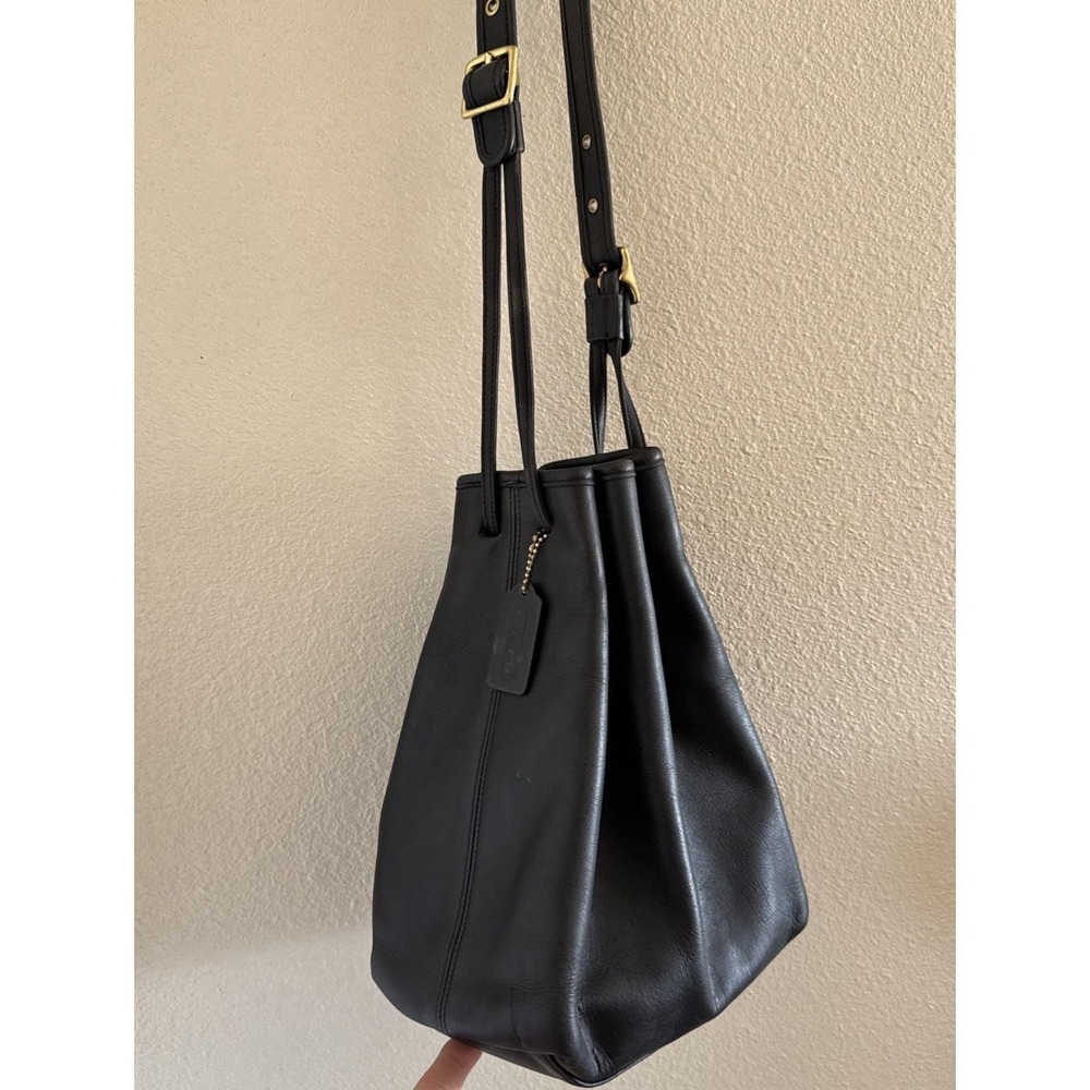 Vintage Coach 90s Legacy Black Leather Drawstring Bag Purse Bucket‎ Handbag 9165
